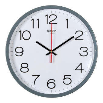 Часы настенные, круглые, серый пластик, Ø30см, источник питания 1 батарейка АА(в комплект не входит), бесшумный Апейрон